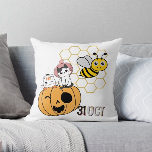 halloween pumpkin bee and puppycat  Throw Pillow RB1807 product Offical bee and puppycat Merch